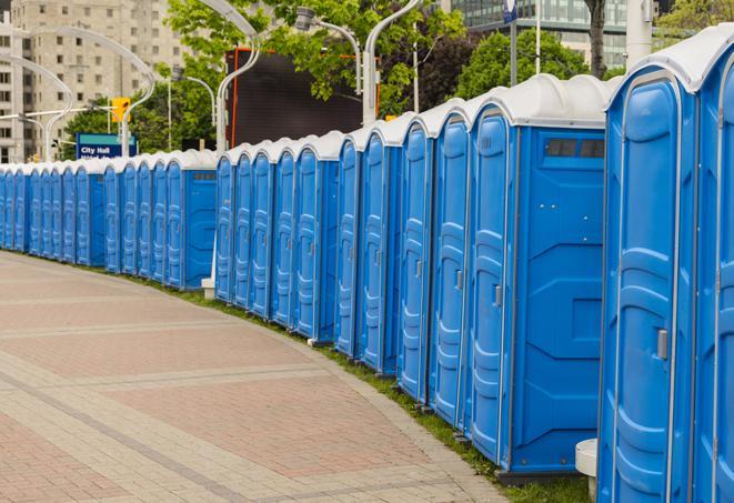 Seasonal porta potty units set up at a Forest City, North Carolina venue