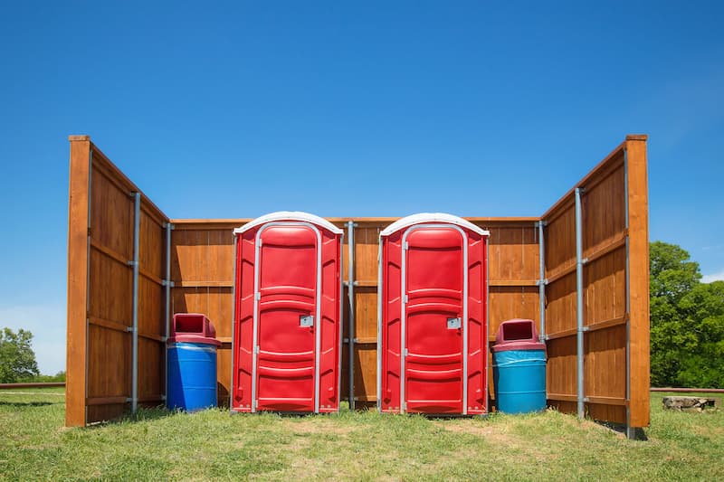 Short-term porta potty units staged for delivery in Forest City, North Carolina